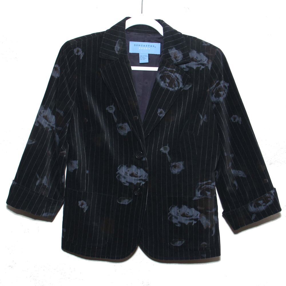 Vintage Doncaster Sport Cotton Velvet Pinstripe Floral Blazer Size 8